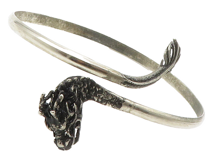 925 Sterling Silver  Vintage Modernist Dragon Bypass Cuff Bracelet  BT5893