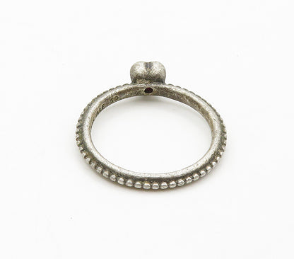PANDORA 925 Silver  Vintage Pink Topaz Love Heart Band Ring Sz 5  RG16115