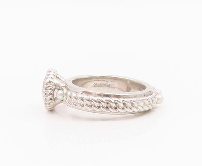 925 Sterling Silver Vintage Ring ATELIER Pearls & Gemstone Roped   Sz 6  RG33070