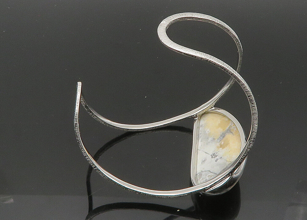 925 Sterling Silver  Vintage Cabochon Jasper Shiny Split Cuff Bracelet  BT8260