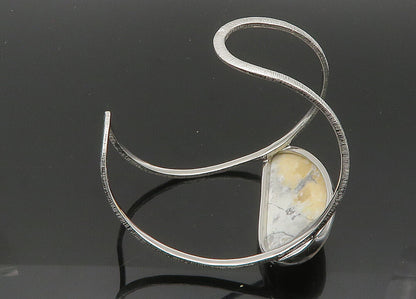 925 Sterling Silver  Vintage Cabochon Jasper Shiny Split Cuff Bracelet  BT8260