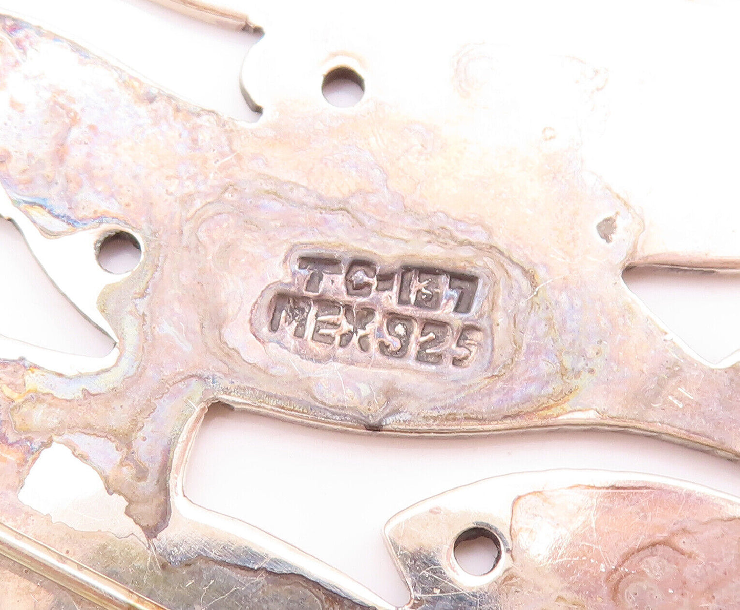 925 Sterling Silver Vintage Brooch Pin MEXICO Carved School Of Fish  BP10793