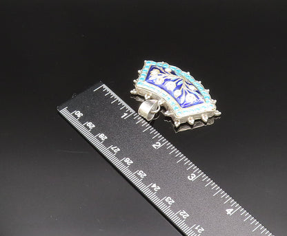925 Silver  Vintage Double Sided Floral Enamel Cubic Zirconia Pendant  PT21004