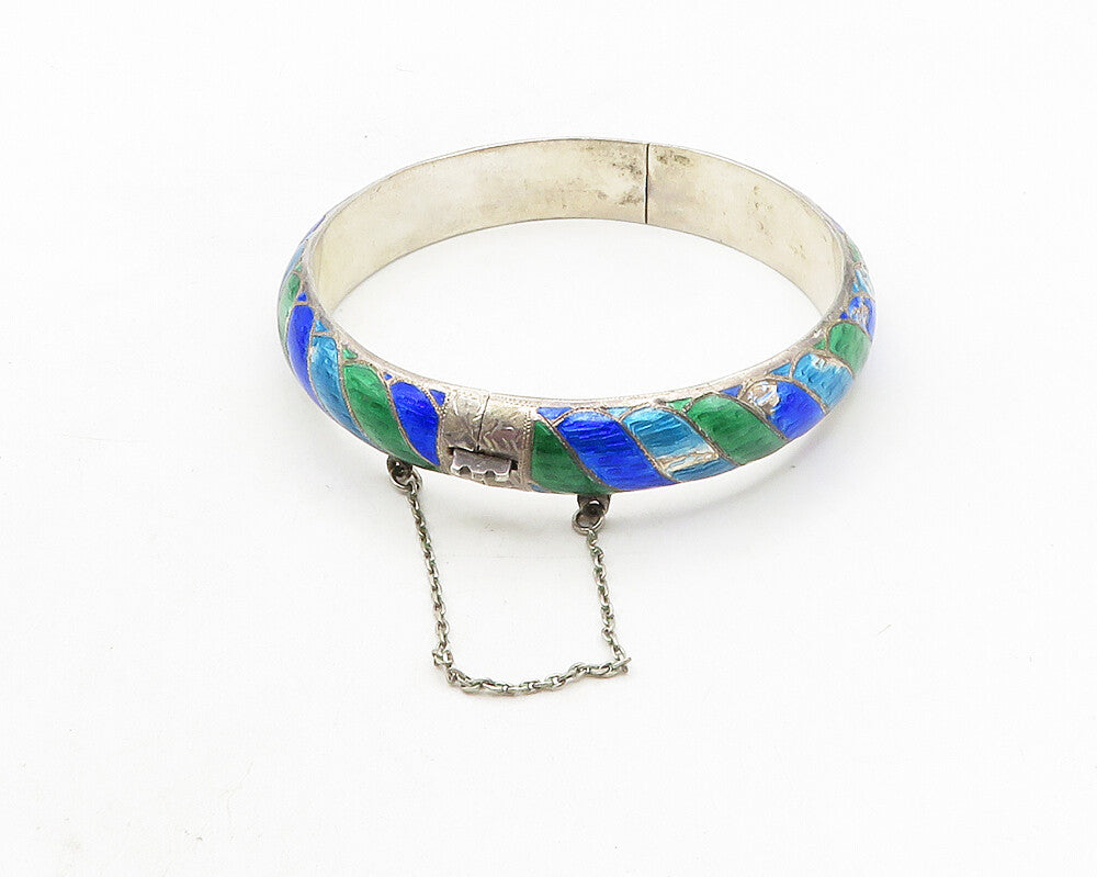 SIAM 925 Sterling Silver  Vintage Enamel Coated Pattern Bangle Bracelet BT4362