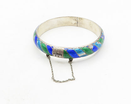 SIAM 925 Sterling Silver  Vintage Enamel Coated Pattern Bangle Bracelet BT4362