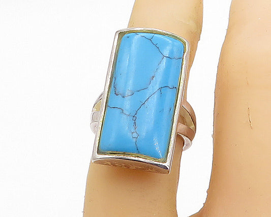 925 Sterling Silver  Turquoise Square Split Band Cocktail Ring Sz 5.5  RG7386