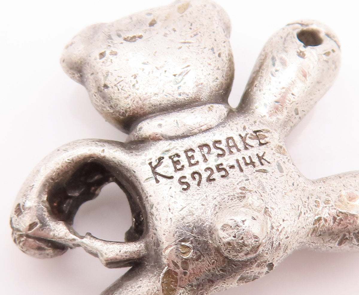 14k Gold 925 Sterling Silver Vintage Pendant KEEPSAKE Carved Teddy Bear  PT23007