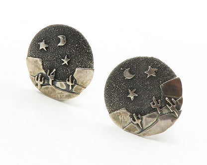 925 Sterling Silver  Vintage Oxidized Desert Night Non Pierce Earrings  EG6836