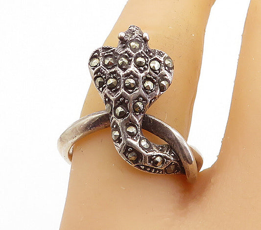925 Sterling Silver Vintage Marcasite Cobra Snake Band Ring Sz 8 RG7710