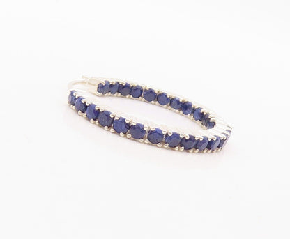925 Sterling Silver Vintage Earrings Minimalist Sapphire Inlay Hoops  EG13154