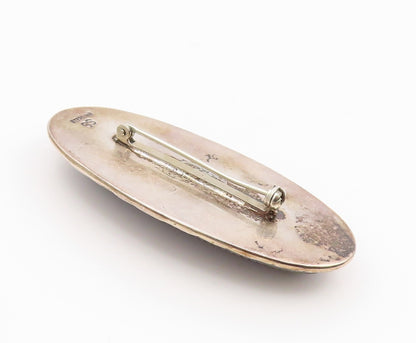 925 Sterling Silver Vintage Brooch Pin NAVAJO Modern Cabochon Black Onyx BP12342