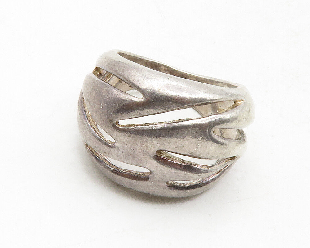 ISRAEL 925 Sterling Silver  Vintage Dark Tone Cutout Band Ring Sz 9.5  RG12875