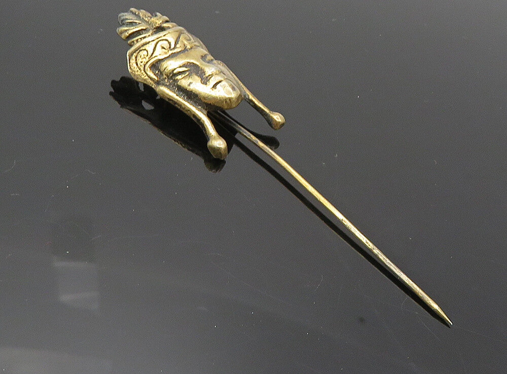 925 Sterling Silver  Vintage Shiny Sculpted Face Hat Pin  TR1454