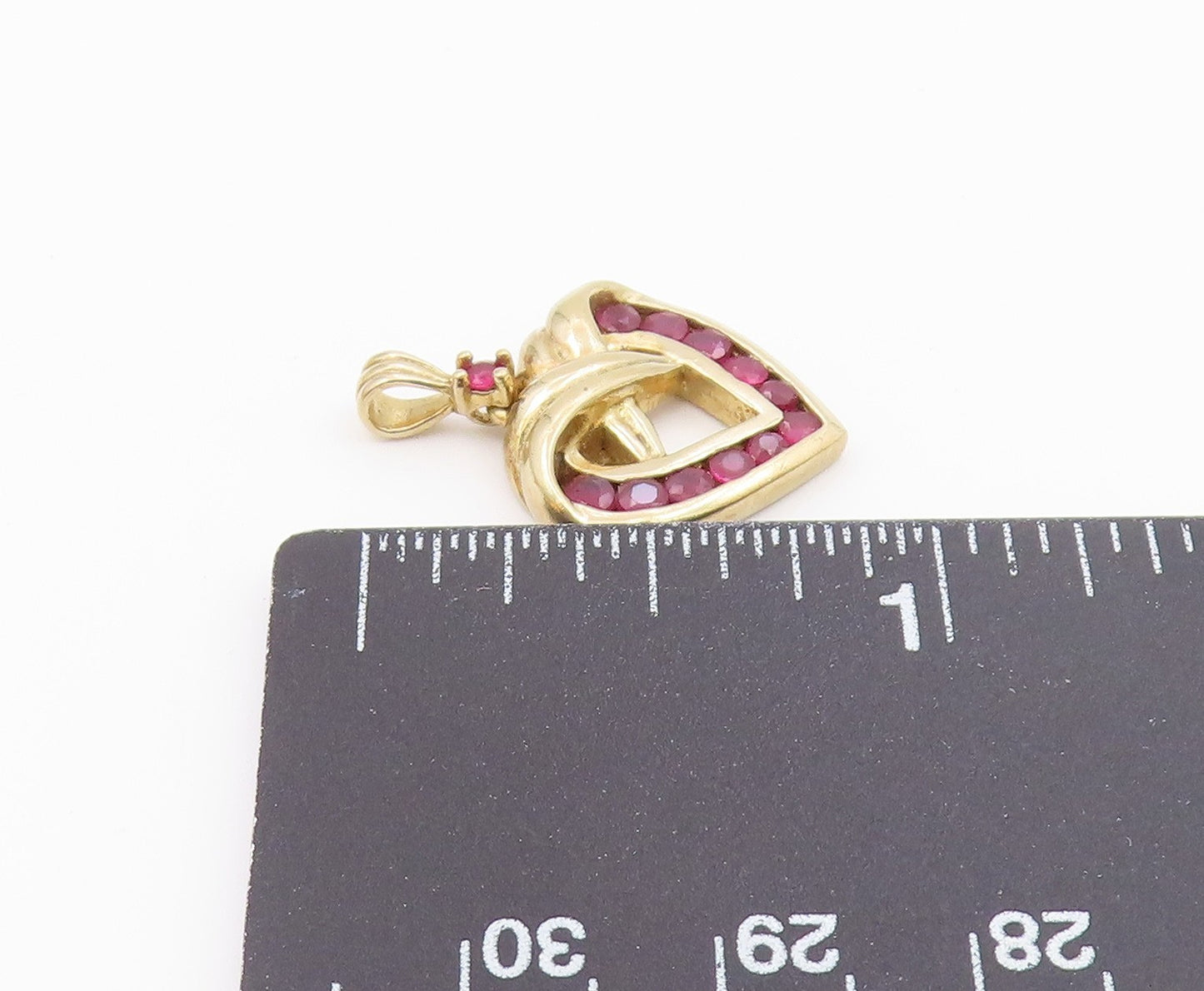 925 Sterling Silver  Vintage Gold Plated Ruby Love Heart Pendant  PT20937