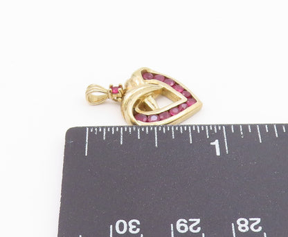 925 Sterling Silver  Vintage Gold Plated Ruby Love Heart Pendant  PT20937