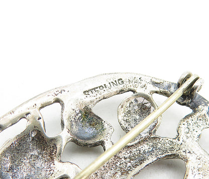 925 Sterling Silver  Vintage Antique Dark Tone Floral Vine Brooch Pin  BP1987
