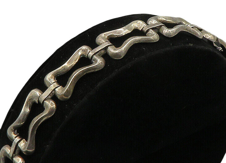 MEXICO 925 Sterling Silver  Vintage Shiny Hinge Link Chain Bracelet  BT8949