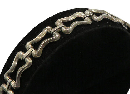 MEXICO 925 Sterling Silver  Vintage Shiny Hinge Link Chain Bracelet  BT8949