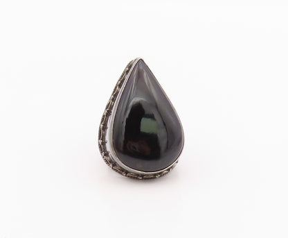 925 Sterling Silver Vintage Ring Large Pear Cut Onyx Solid Band  Sz 9  RG36362