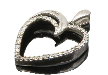 925 Sterling Silver  Shiny Genuine Diamonds Open Love Heart Pendant  PT12164