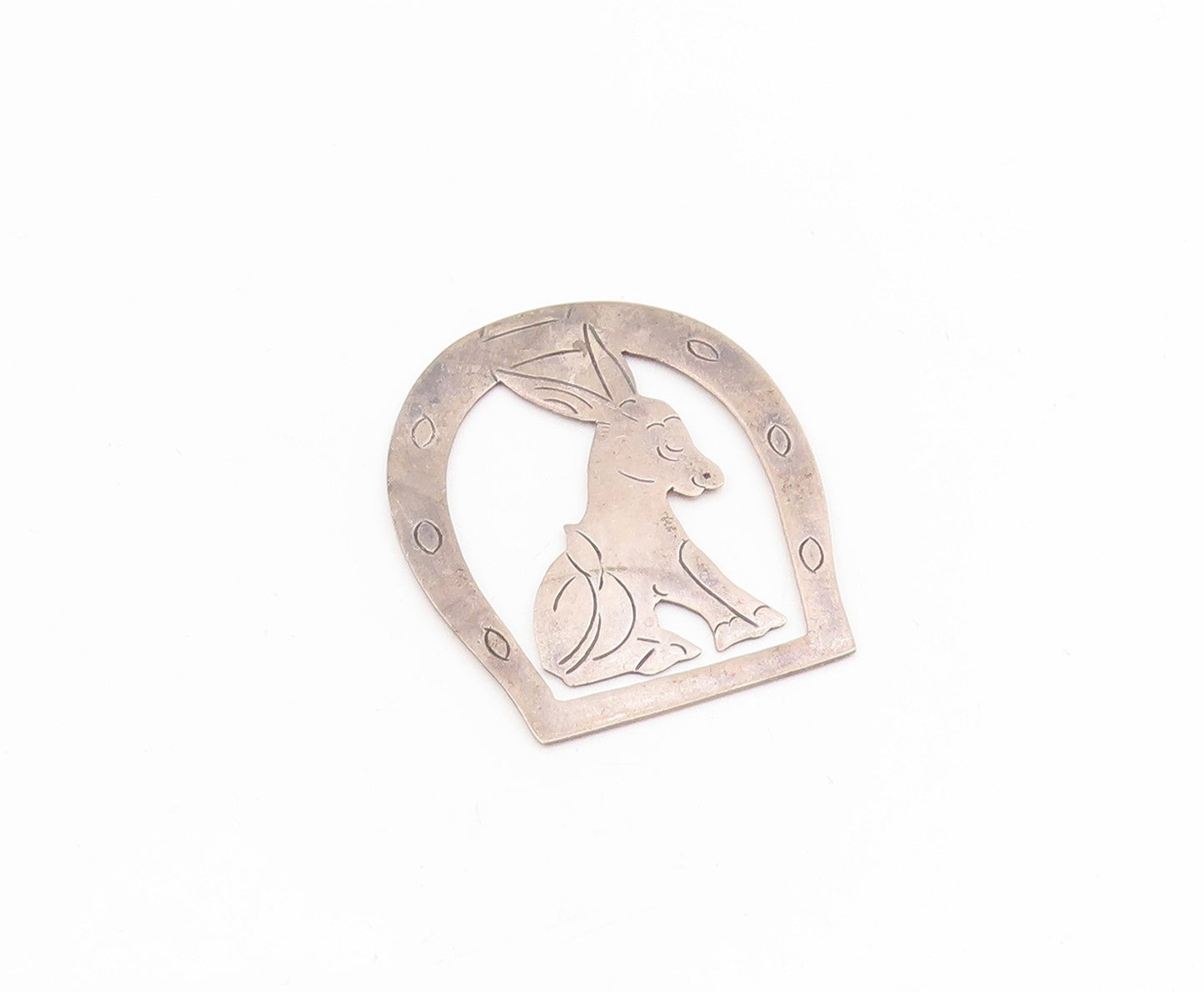 925 Sterling Silver Vintage Book Mark MEXICO Etched Donkey In Horseshoe  TR4124