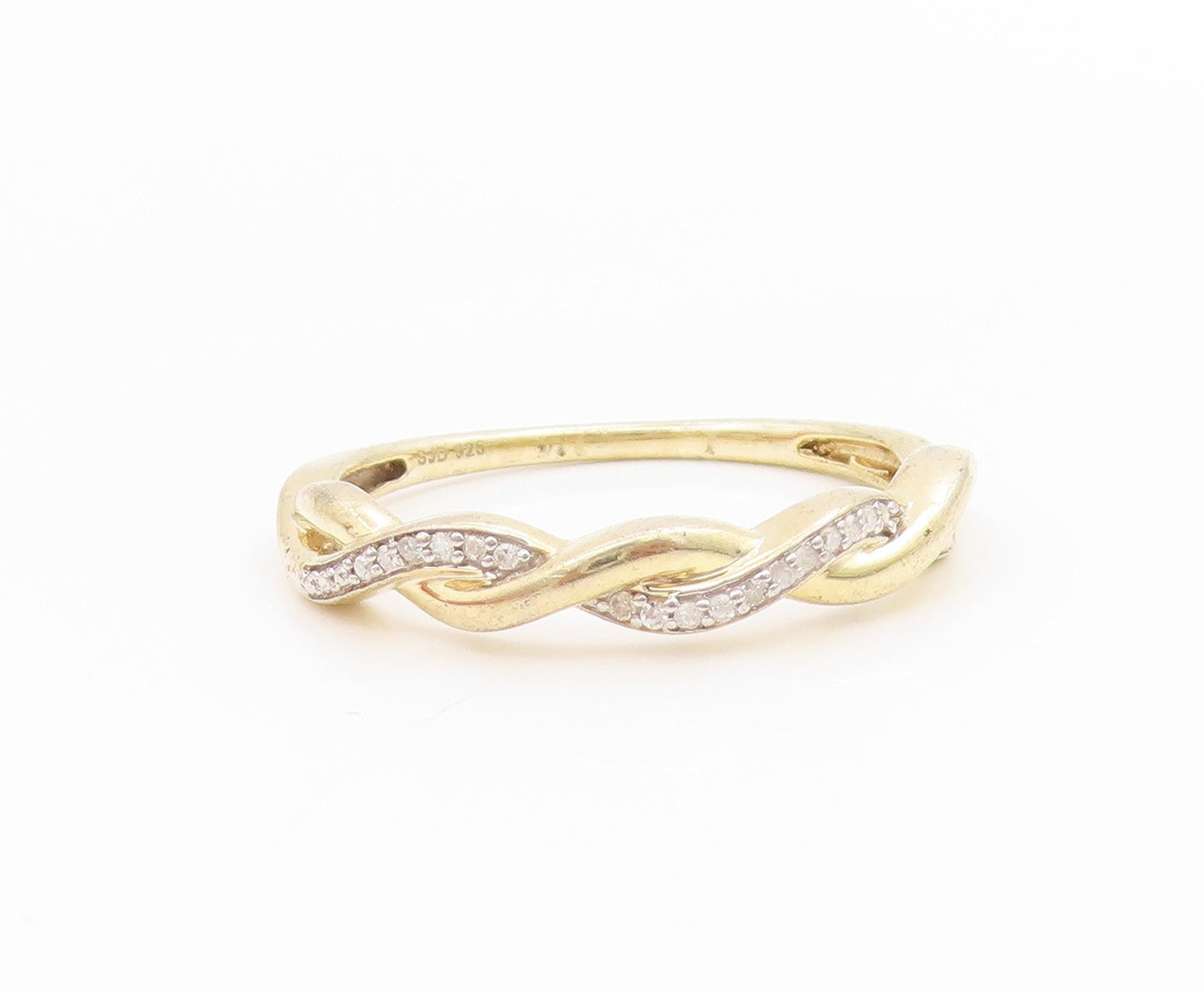 925 Sterling Silver Vintage Ring Gold Plated Real Diamonds Band  Sz 10  RG34479