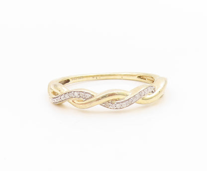 925 Sterling Silver Vintage Ring Gold Plated Real Diamonds Band  Sz 10  RG34479