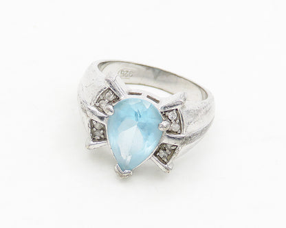 925 Sterling Silver  Vintage Tear Drop Blue Topaz Band Ring Sz 7  RG17667