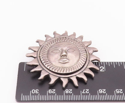 925 Sterling Silver Vintage Brooch Pin Solid Swirly Carved Sleeping Sun  BP10767
