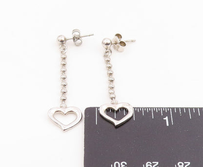 925 Sterling Silver Vintage Earrings Ball Chain Open Love Heart Dangle  EG14123