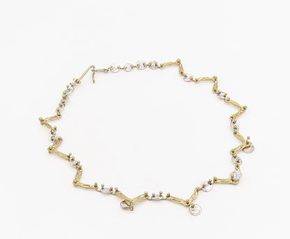 925 Sterling Silver Vintage Necklace Gold Plated ANNE DICK Brutalist Link NE4697