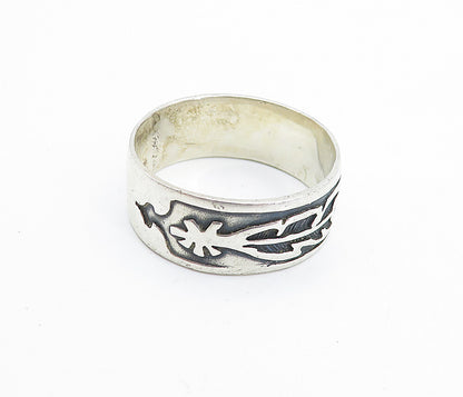 925 Silver Vintage Oxidized Feather Band Ring Sz 13.5 RG7414