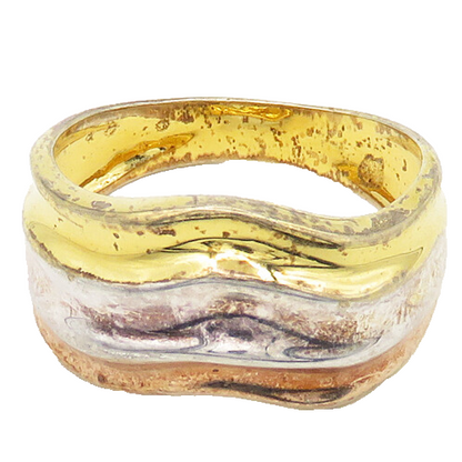 MILOR 925 Silver  Vintage Shiny Three Tone Pointed Band Ring Sz 8  RG18069