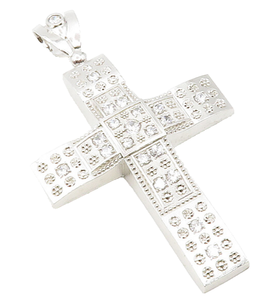 925 Sterling Silver  Sparkling Cubic Zirconia Religious Cross Pendant  PT9773