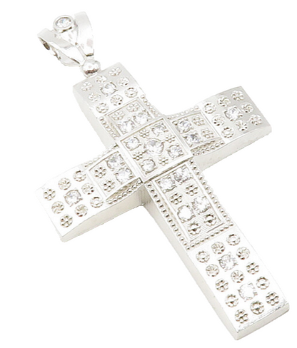 925 Sterling Silver  Sparkling Cubic Zirconia Religious Cross Pendant  PT9773