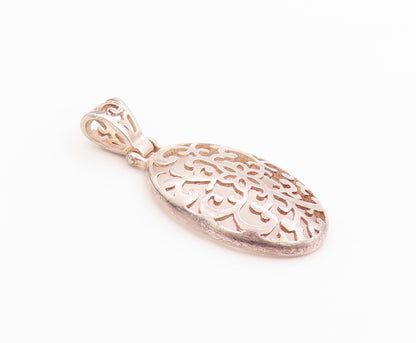 925 Sterling Silver Vintage Pendant Oval Open Work Swirly Floral Cut Out PT24820