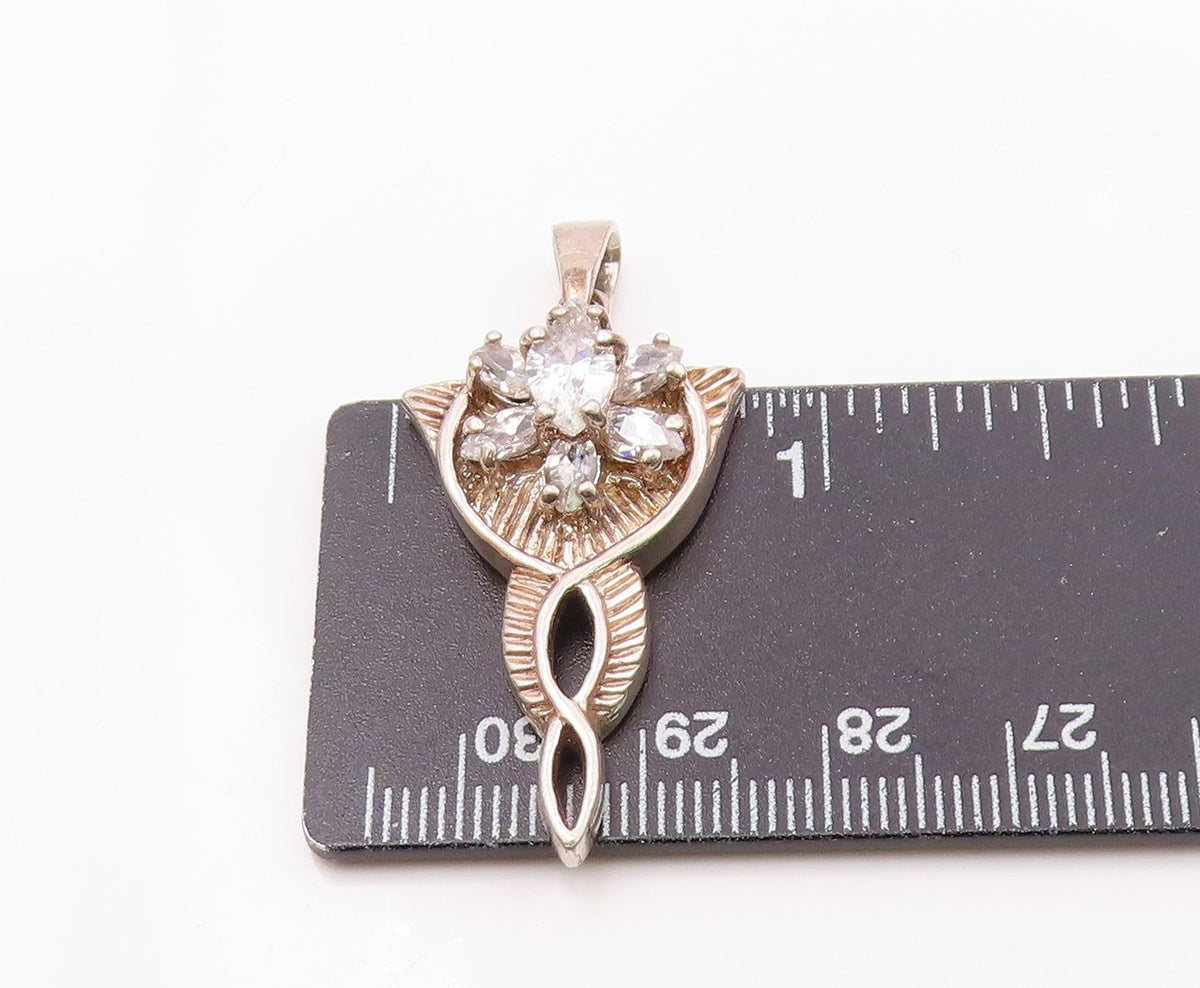 925 Silver  Vintage Fancy Cubic Zirconia Flower Twisted Drop Pendant  PT21666