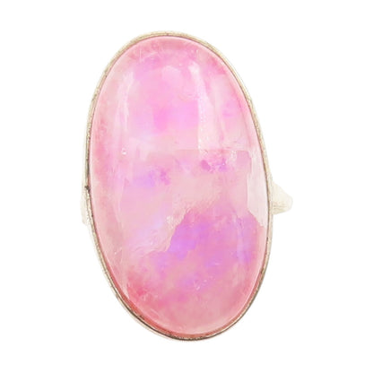 925 Sterling Silver Vintage Ring Pink Cabochon Moonstone Band  Sz 4.5  RG33919