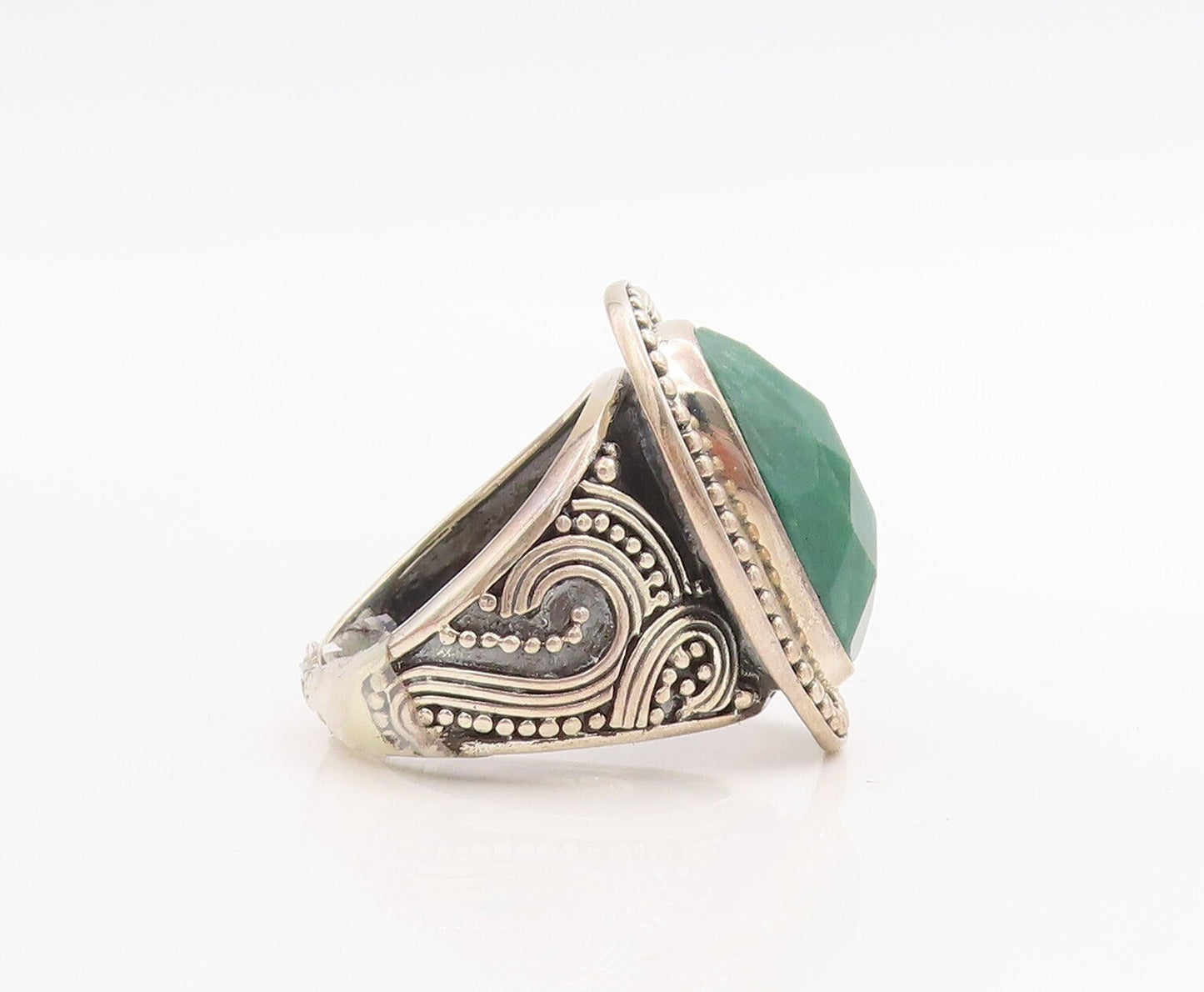 925 Sterling Silver Vintage Ring Swirly Carved Oval Gemstone  Sz 7.5  RG30611