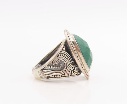 925 Sterling Silver Vintage Ring Swirly Carved Oval Gemstone  Sz 7.5  RG30611