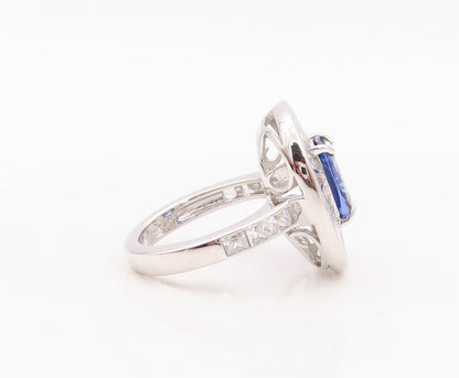 925 Sterling Silver Vintage Ring Blue & White Topaz Floral Inay  Sz 7  RG29931