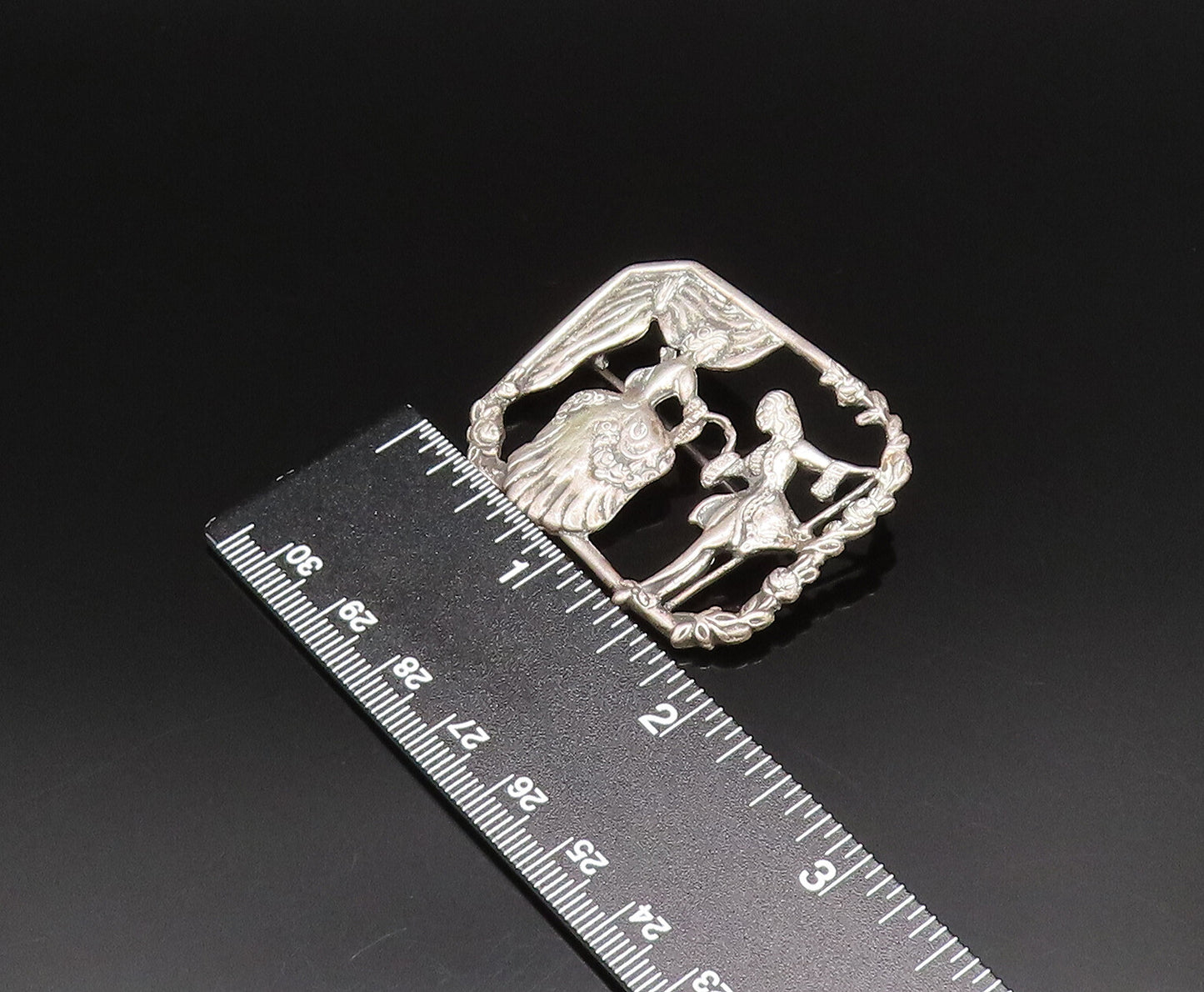 PERU 925 Silver  Vintage Antique Royal Dancing Cutout Brooch Pin  BP9876