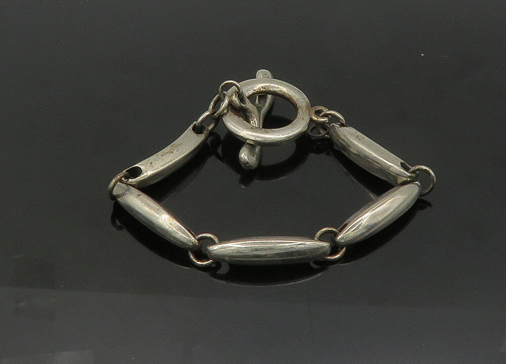 925 Sterling Silver  Vintage Dark Tone Smooth Bar Link Chain Bracelet  BT8469