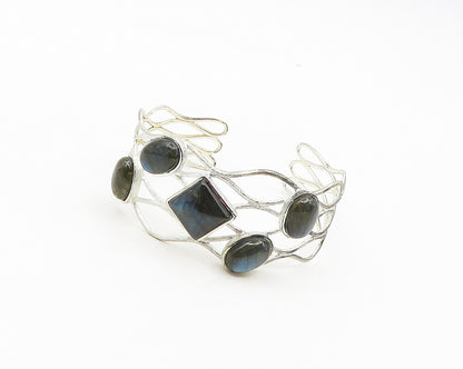 925 Sterling Silver  Vintage Cabochon Labradorite Wavy Cuff Bracelet  BT7579