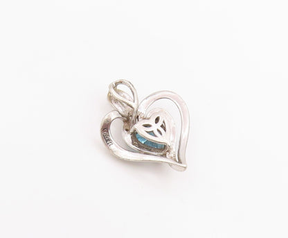 925 Sterling Silver Vintage Pendant Real Diamonds & Topaz Love Heart  PT25976