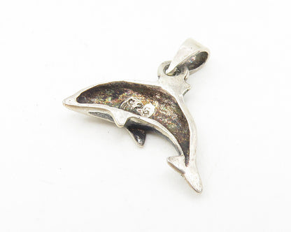 925 Sterling Silver  Vintage Petite Leaping Dolphin Motif Pendant  PT8959