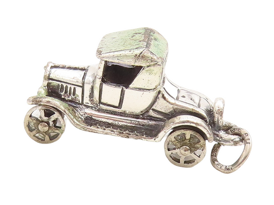 925 Sterling Silver Vintage Pendant Dark Tone Cutout Old Car Charm  PT23720