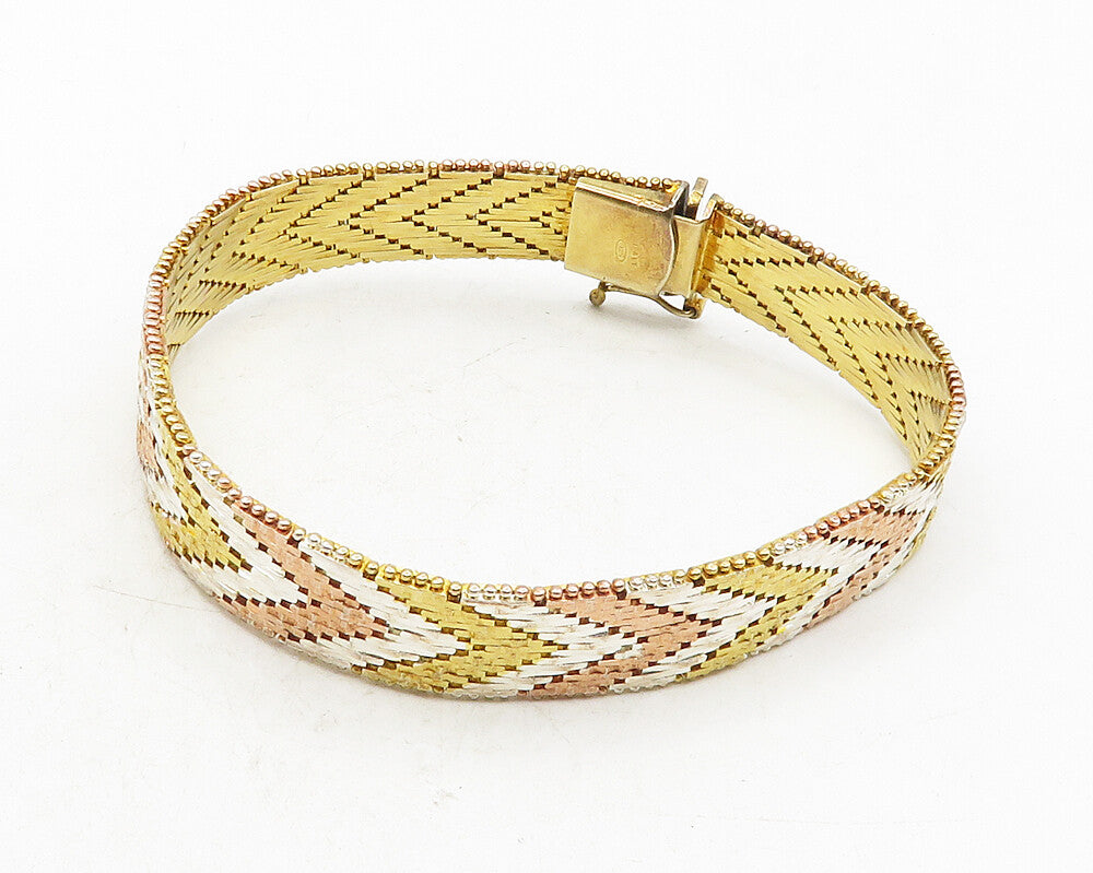 925 Sterling Silver  Shiny 3 Tone Arrow Pattern Flat Chain Bracelet  BT4231