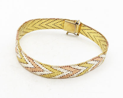 925 Sterling Silver  Shiny 3 Tone Arrow Pattern Flat Chain Bracelet  BT4231