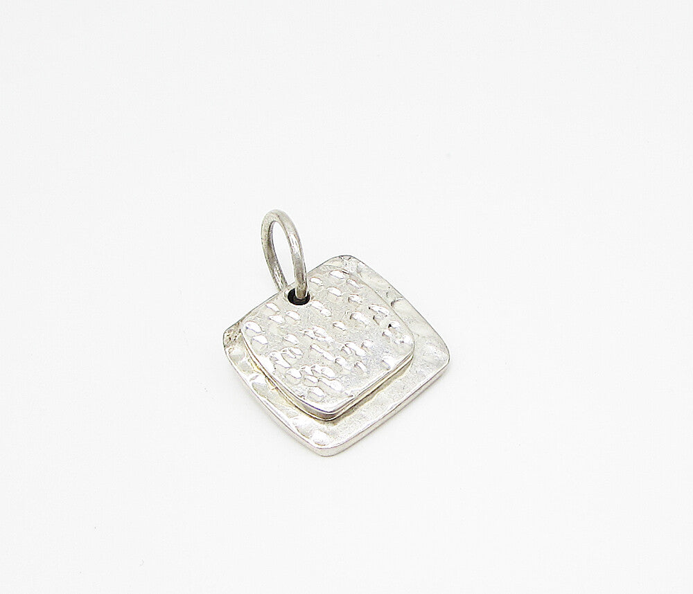 925 Sterling Silver  Vintage Hammered Leveled Blocks Drop Pendant  PT2152